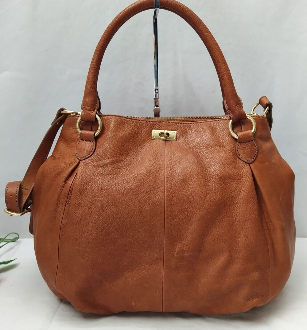 J.Crew Brown Leather Turnlock Double Handles Satchel Shoulder Bag